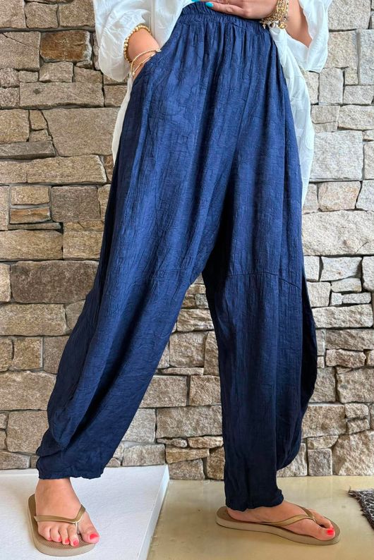 Lalli Damask Classic Tapered Barrel Leg Pant Navy